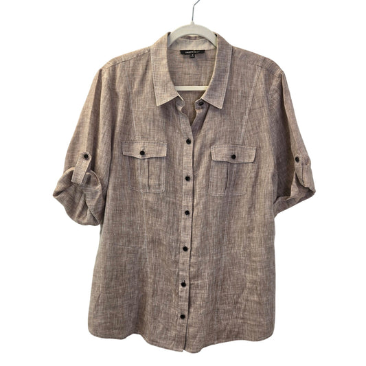 Lafayette 148 New York 100% Linen Button Down Shirt with Pockets Size 16
