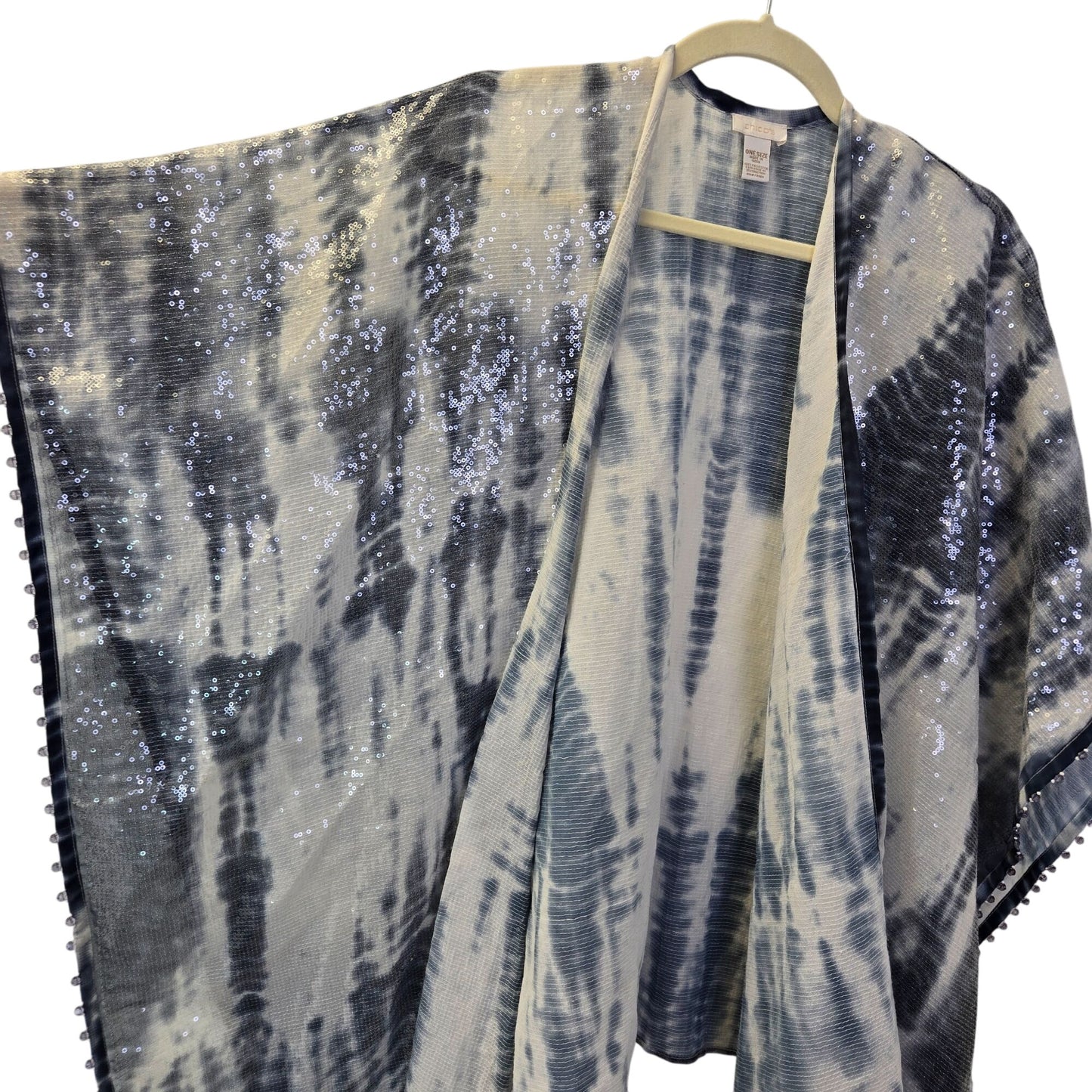 NWOT Chico's Sequin & Bead Embellished Tie Dye Ruana Wrap Size One Size