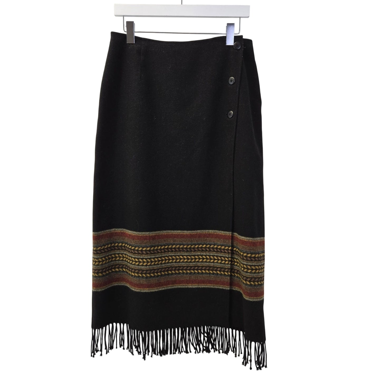 The Territory Ahead Wool Blend Fringe Trim Midi Wrap Skirt Size 12