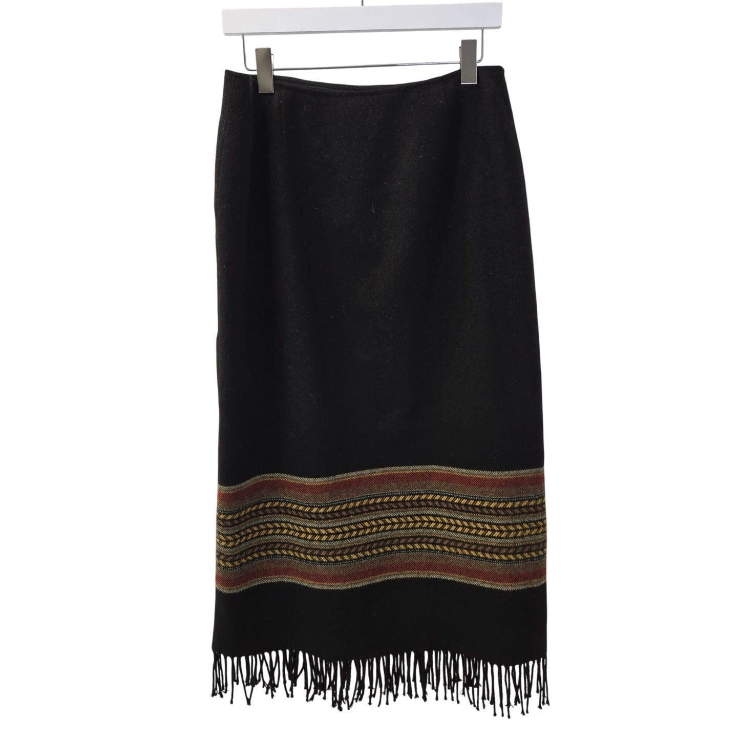 The Territory Ahead Wool Blend Fringe Trim Midi Wrap Skirt Size 12