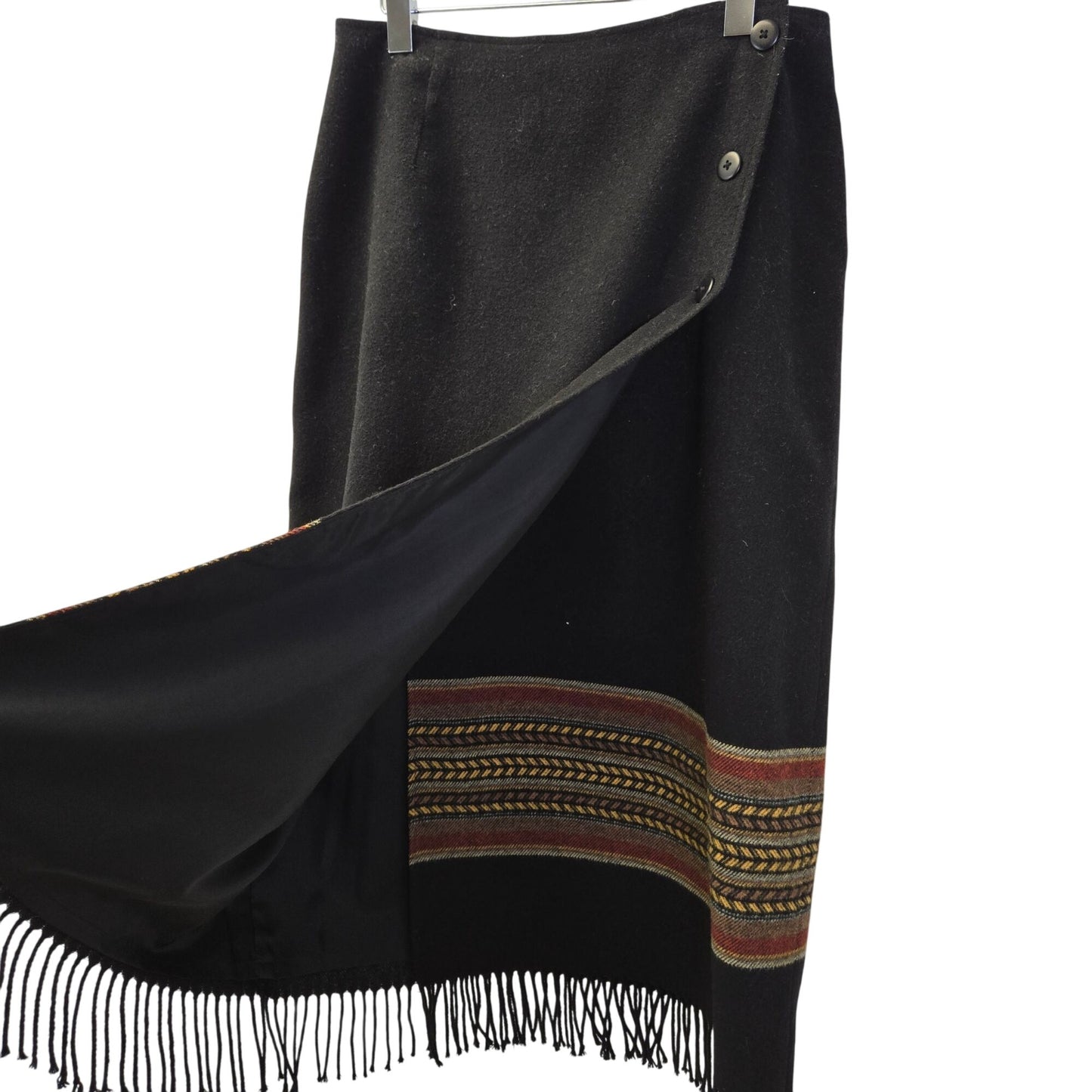 The Territory Ahead Wool Blend Fringe Trim Midi Wrap Skirt Size 12
