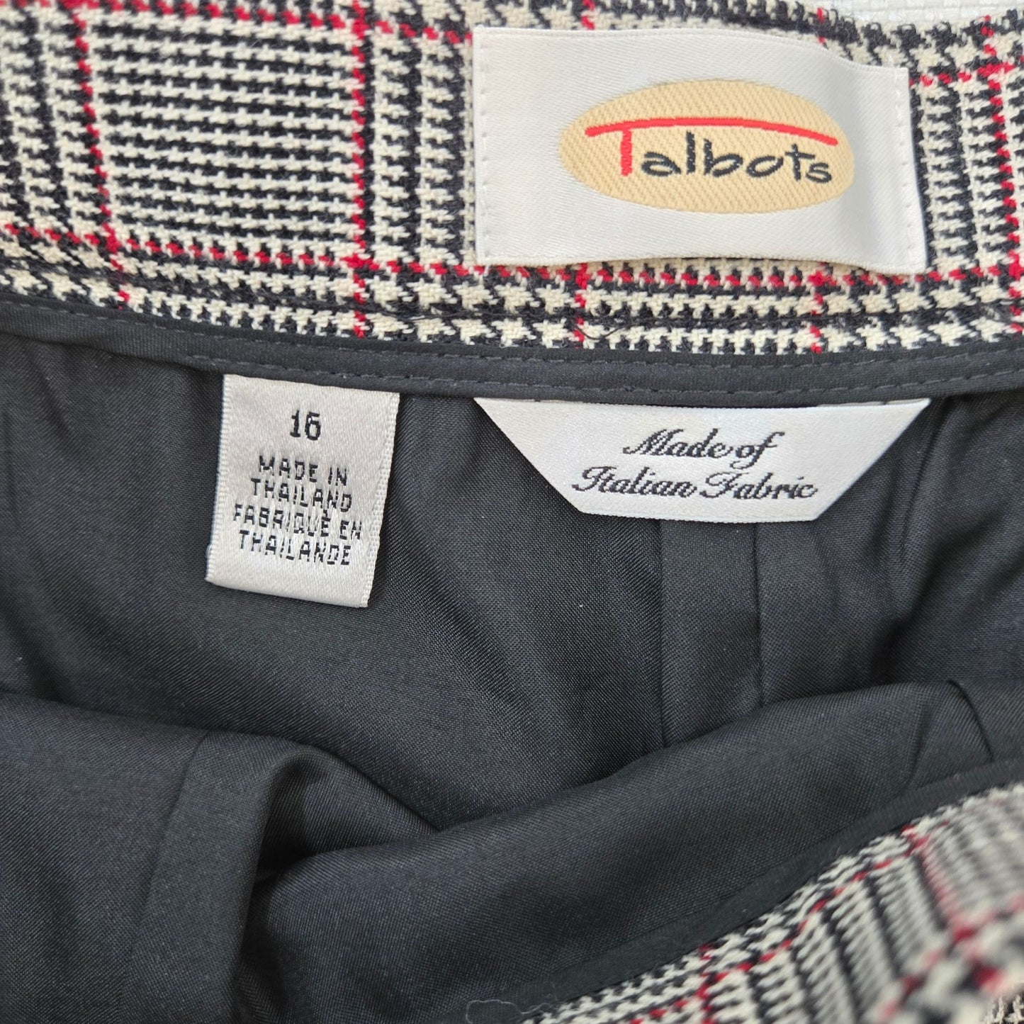 Talbots Wool Blend Glen Plaid Tapered Trouser Pants Size 16