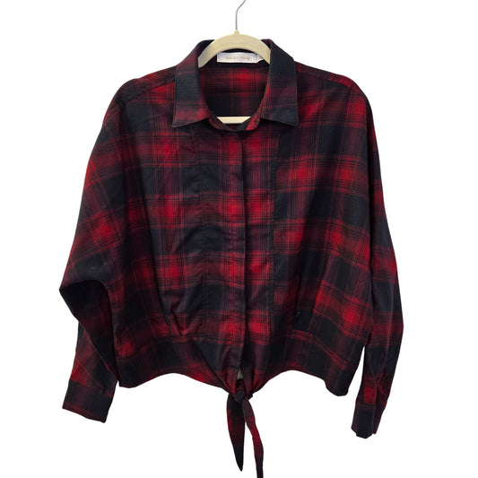 Bishop + Young Mercer Tie Front Plaid Dolman Crop Button Down Shirt Size Small