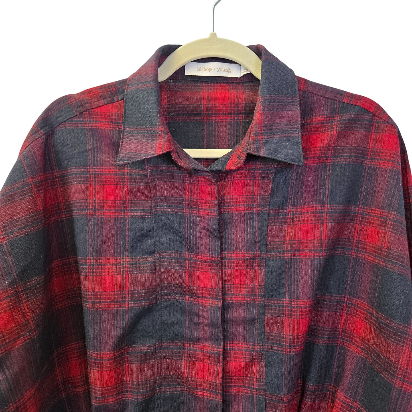 Bishop + Young Mercer Tie Front Plaid Dolman Crop Button Down Shirt Size Small