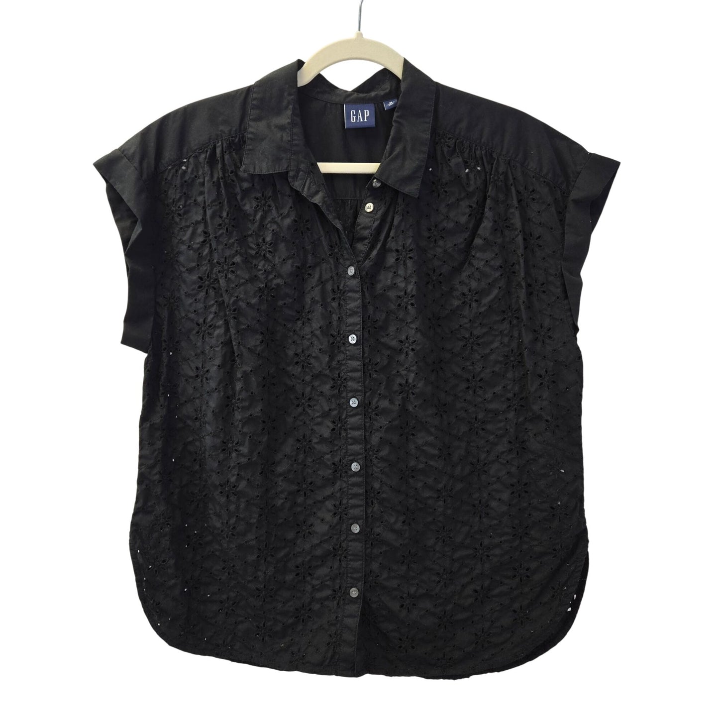 Gap Floral Eyelet Cap Sleeve Button Down Blouse Size Medium