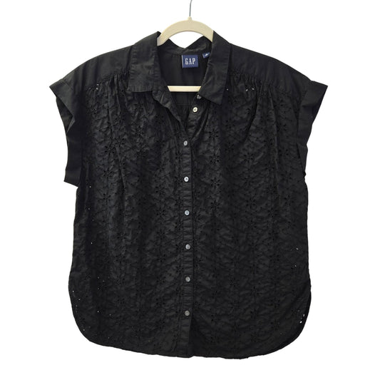 Gap Floral Eyelet Cap Sleeve Button Down Blouse Size Medium