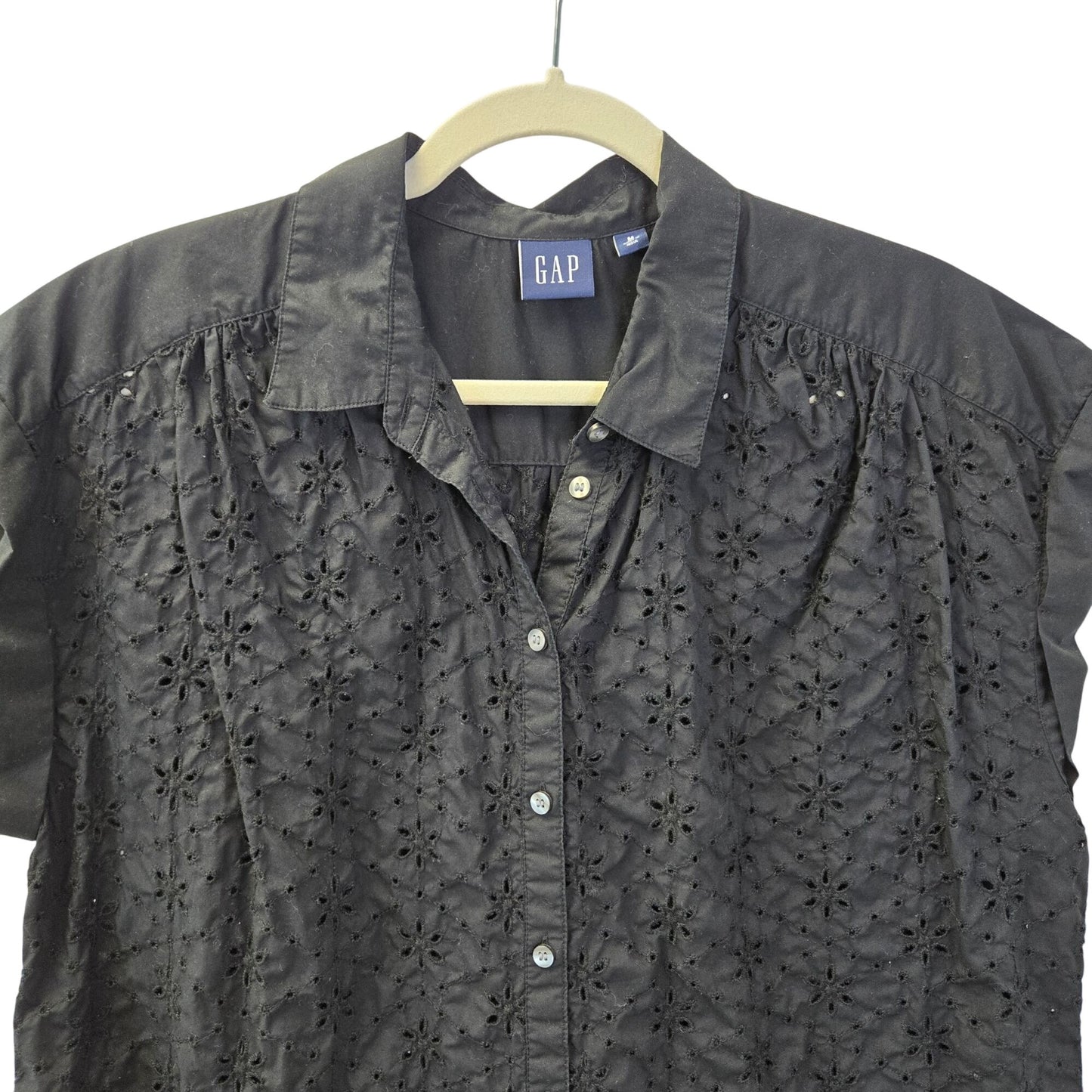 Gap Floral Eyelet Cap Sleeve Button Down Blouse Size Medium