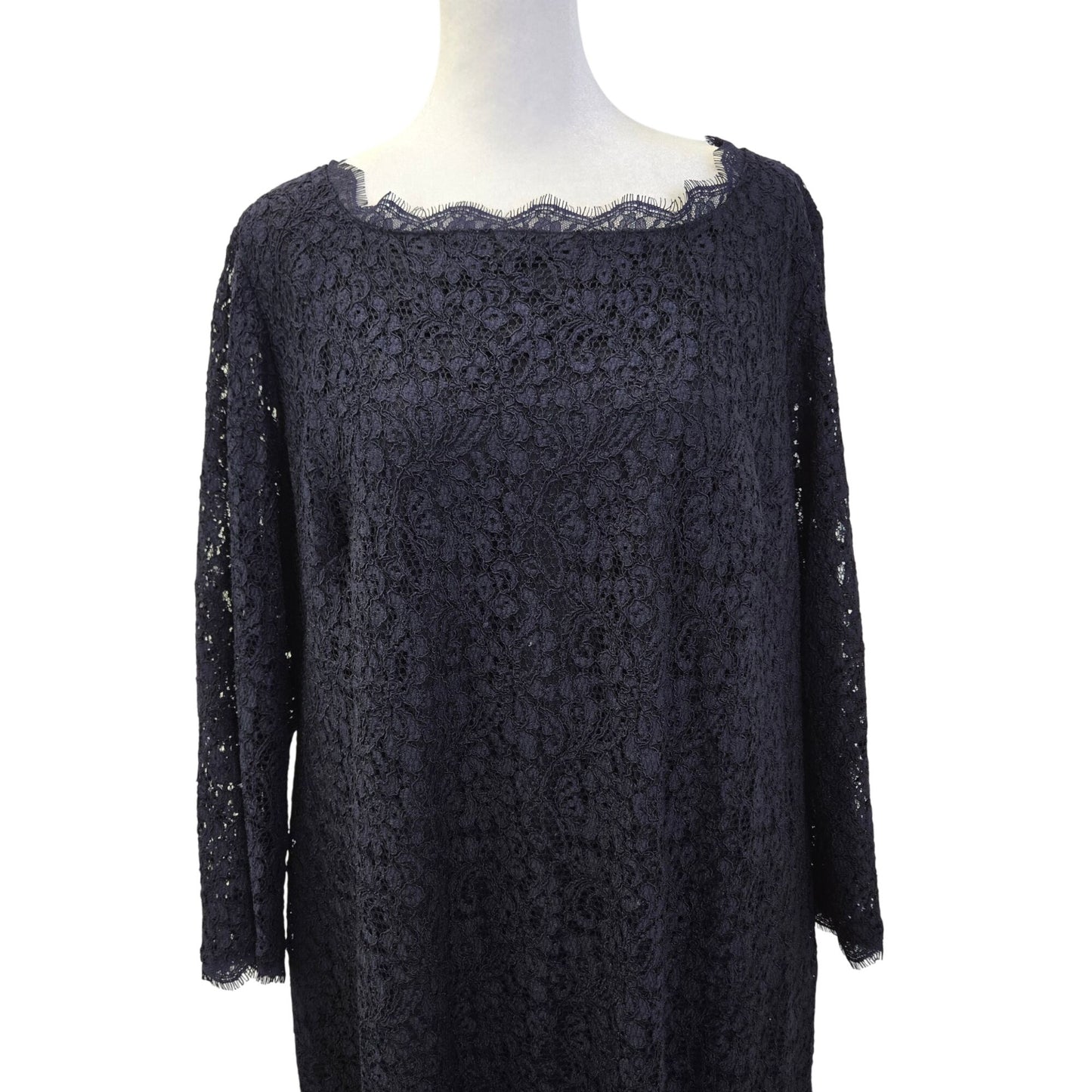 Adrianna Papell Evening Lace Overlay 3/4 Sleeve Shift Dress Size 22W