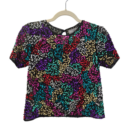 ASOS Mulit-Color Sequin Mesh Short Sleeve Crop Top Size 4