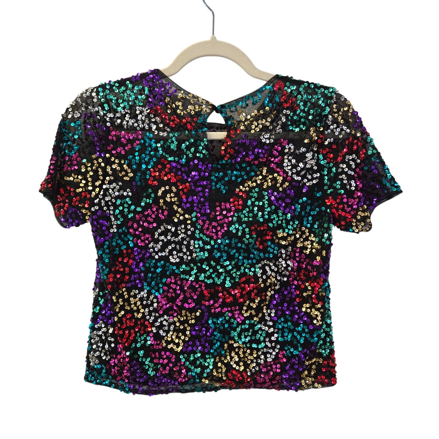 ASOS Mulit-Color Sequin Mesh Short Sleeve Crop Top Size 4
