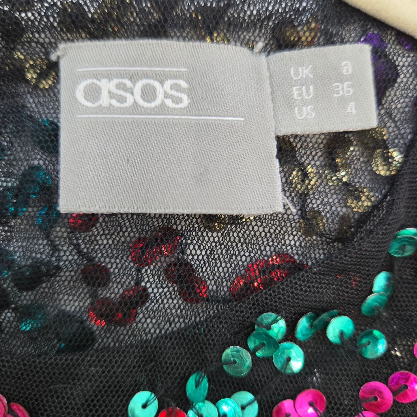 ASOS Mulit-Color Sequin Mesh Short Sleeve Crop Top Size 4
