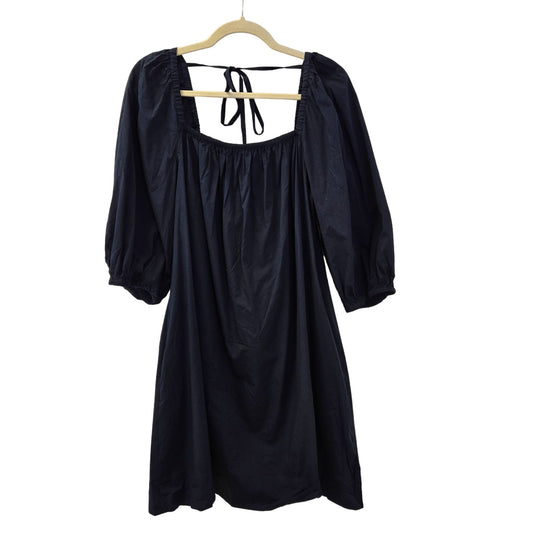 NWT Madewell Depeche Navy Puff Sleeve Babydoll Mini Dress Size 12