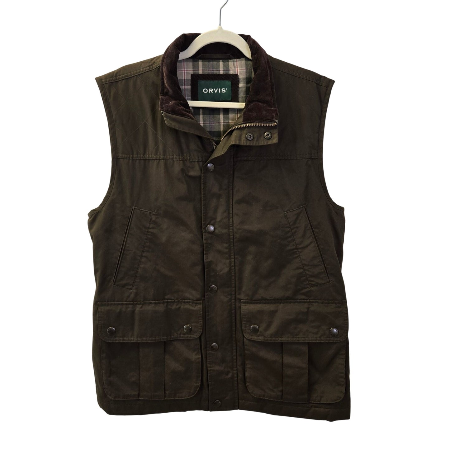 Orvis Wax Cloth Corduroy Collar Utility Vest Size Medium