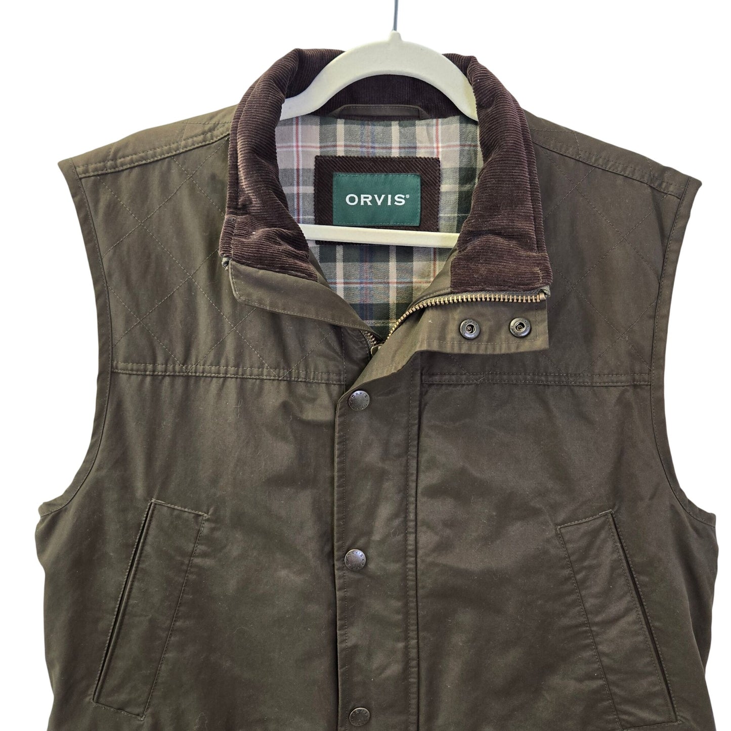 Orvis Wax Cloth Corduroy Collar Utility Vest Size Medium
