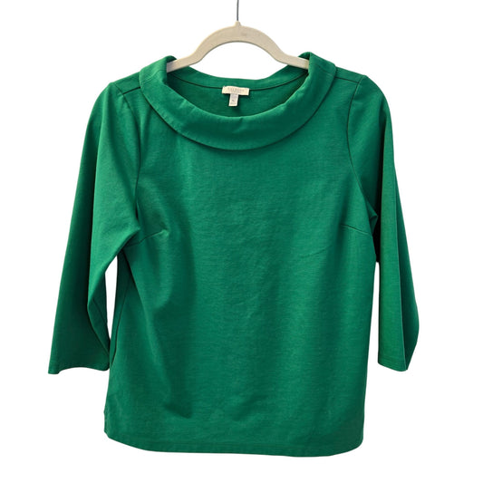 Talbots Kelly Green Round Collared 3/4 Sleeve Top Size Medium Petite