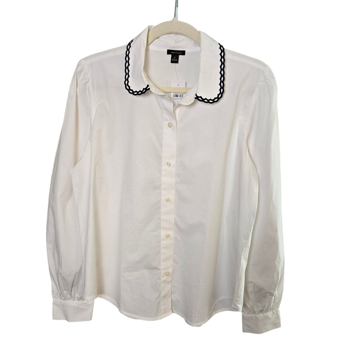 NWT Ann Taylor Cotton Embroidered Puff Sleeve Button Down Shirt Size Medium