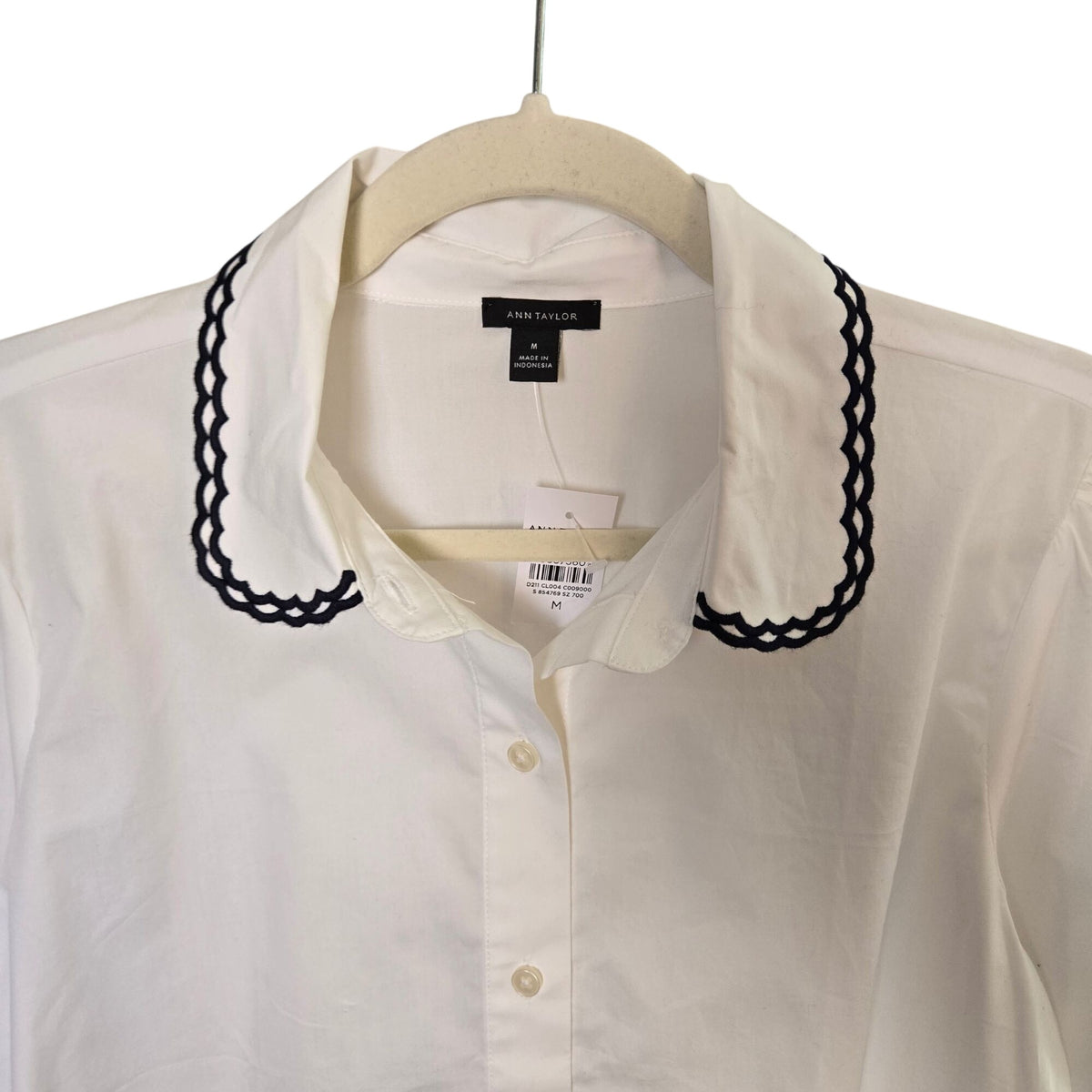 NWT Ann Taylor Cotton Embroidered Puff Sleeve Button Down Shirt Size Medium