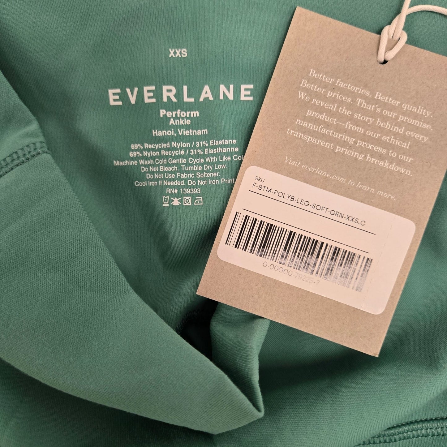 NWT Everlane The Perform Legging High Rise Ankle in Soft Green Size XXS
