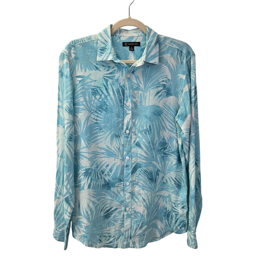 INC International Concepts Linen Blend Tropical Print Button Down Shirt Size Small