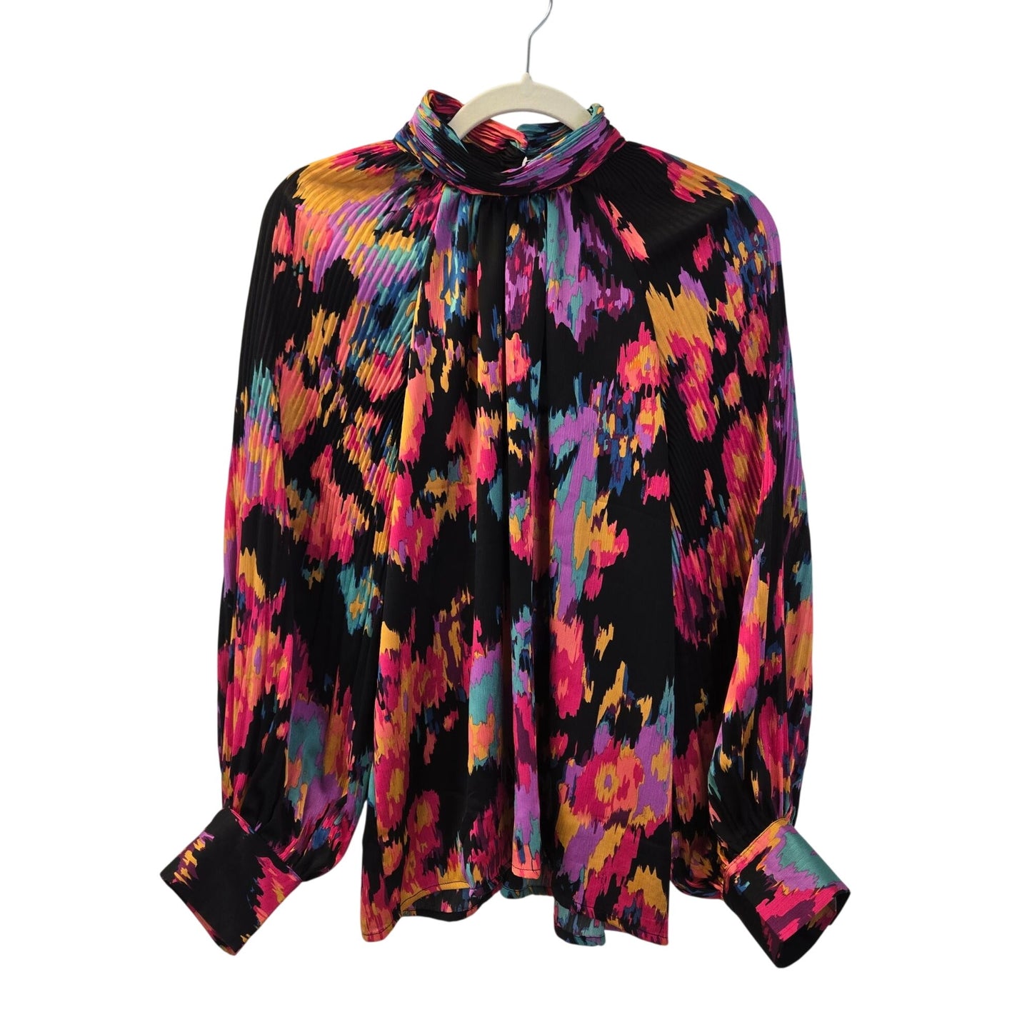 NWOT Hazel Hazel Watercolor Print Pleat Sleeve Blouse Size Medium