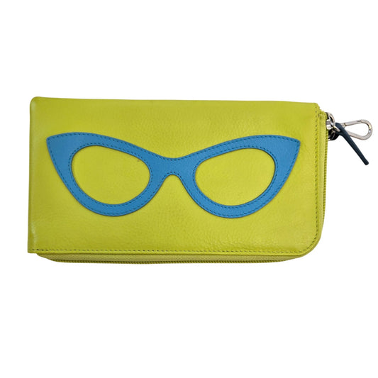 ili New York Genuine Leather Eyeglass Case Wallet Combo w/Zipper Closure