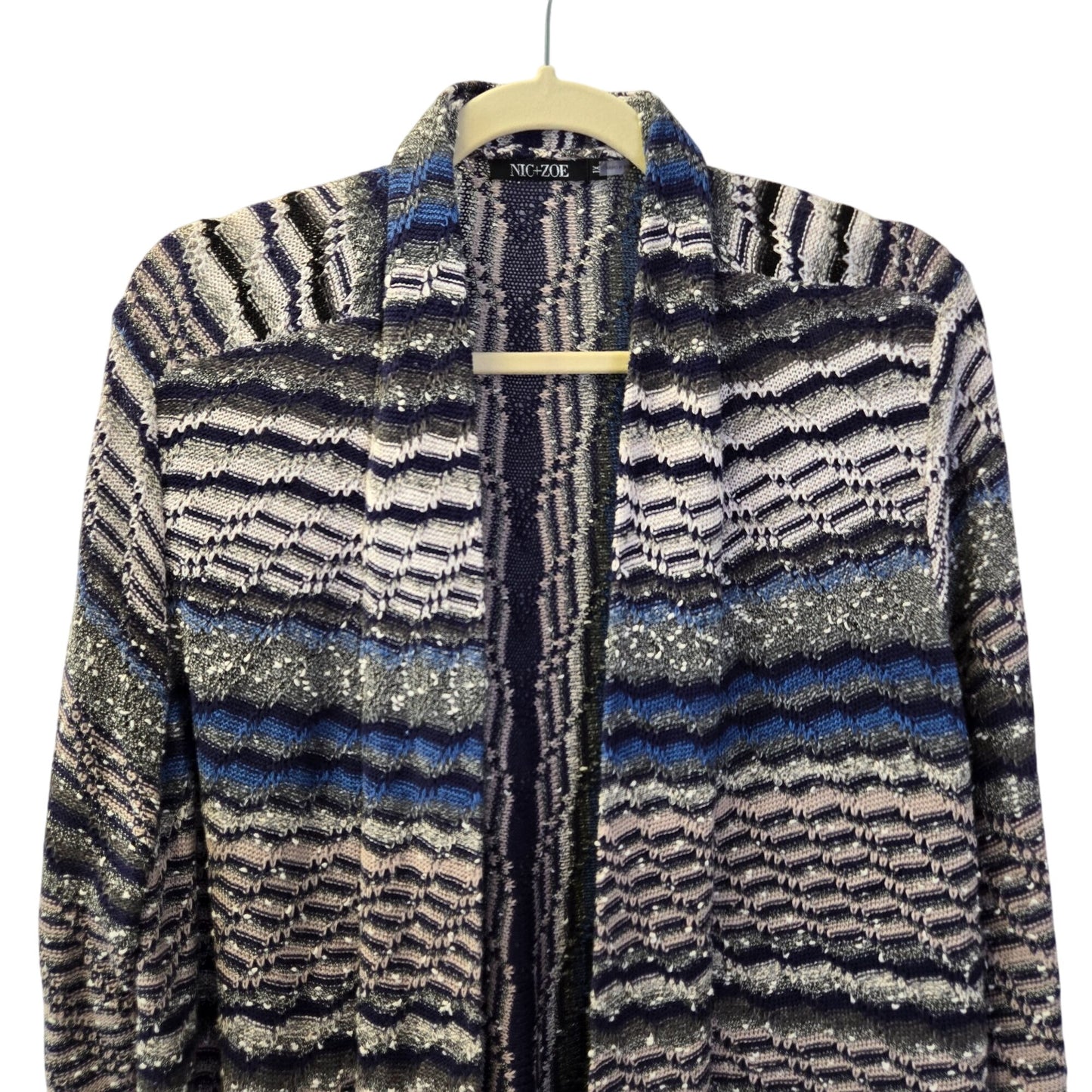 NIC+ZOE Linen Blend Mixed Striped Open Cardigan Sweater Size 1X