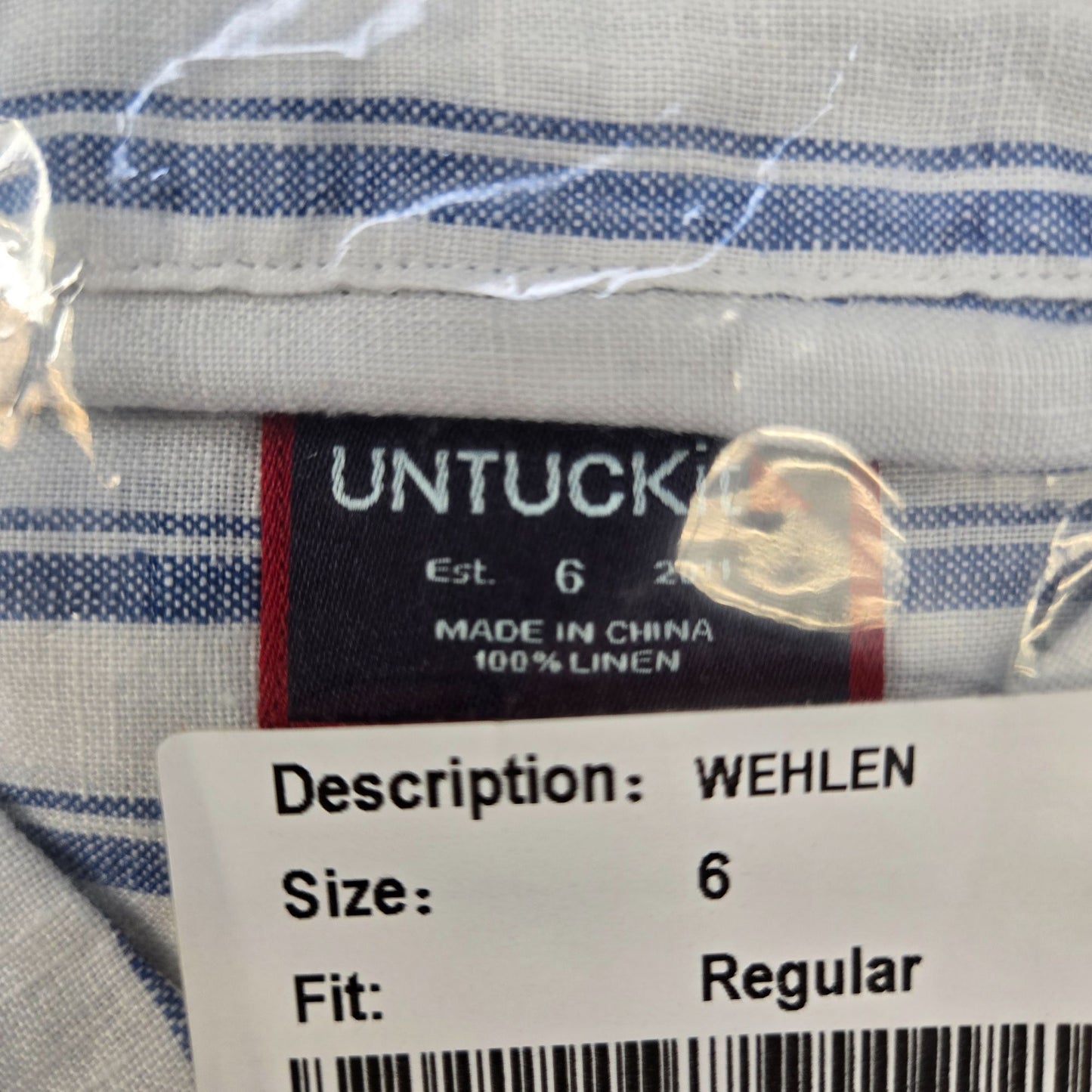 NWT UNTUCKit 100% Linen Wehlen Plaid Long Sleeve Button Down Shirt Size 6