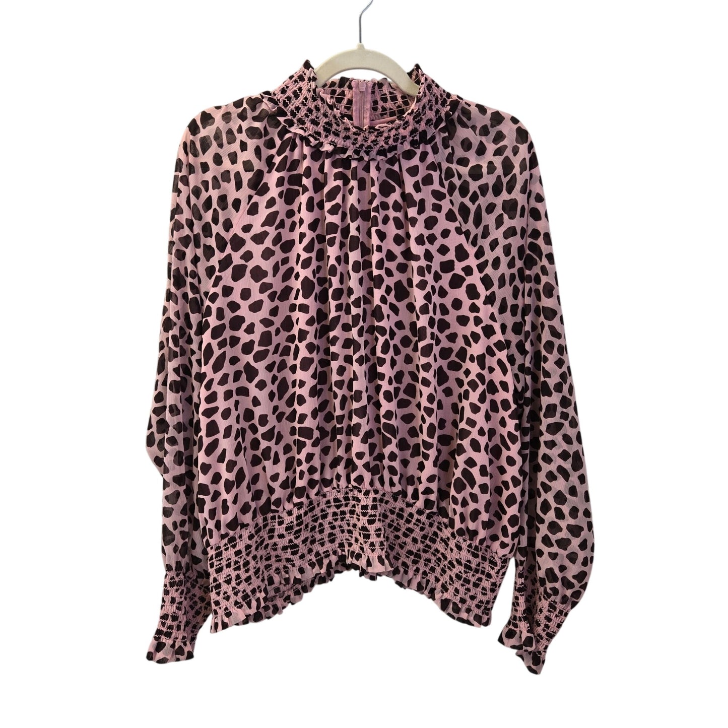 Ann Taylor Leopard Print Smocked Mock Neck Blouse Size XL