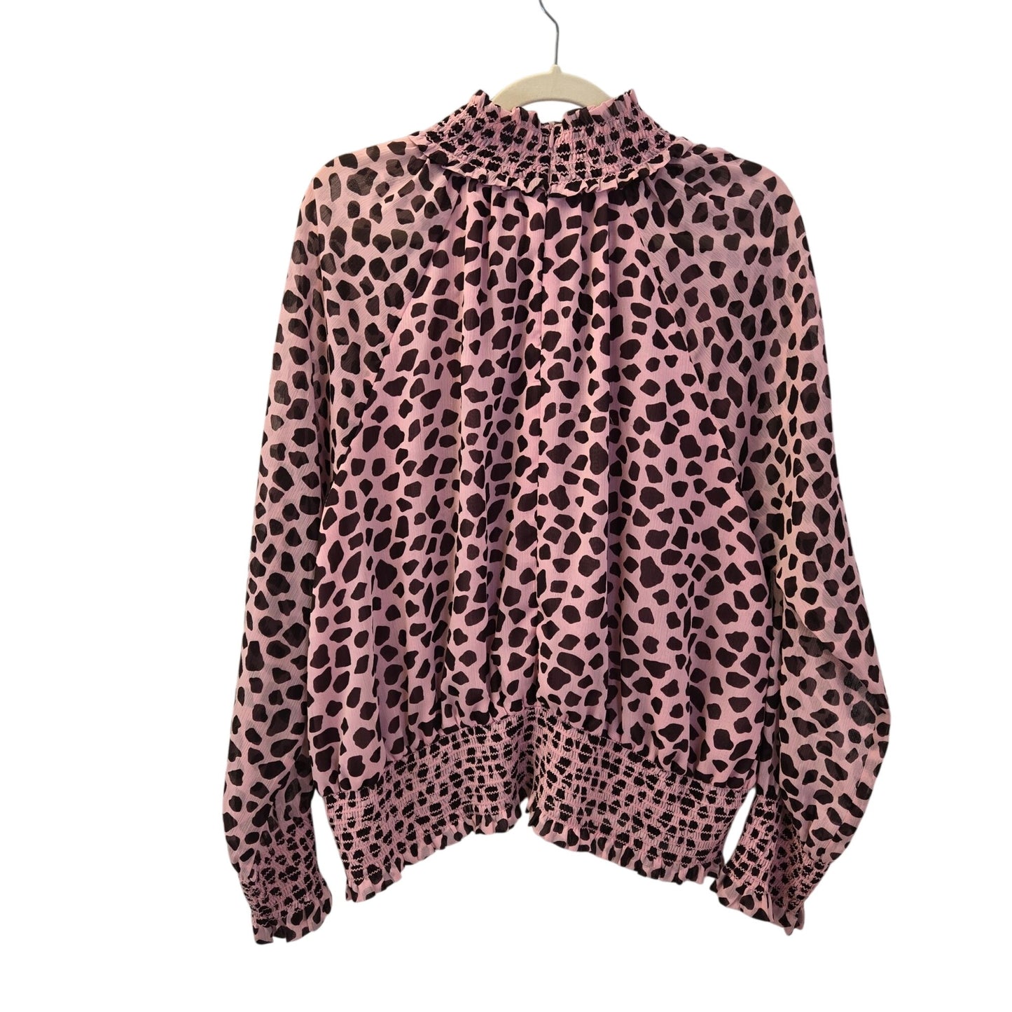 Ann Taylor Leopard Print Smocked Mock Neck Blouse Size XL