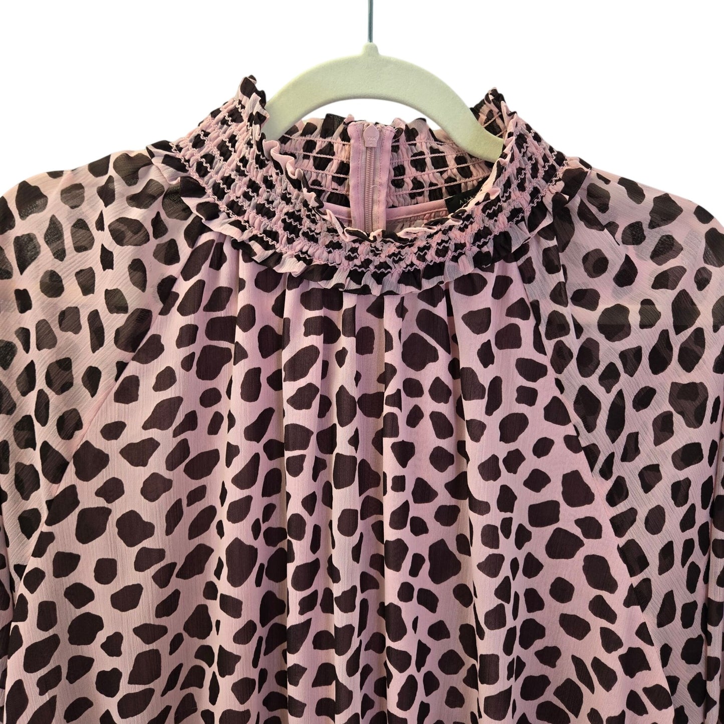 Ann Taylor Leopard Print Smocked Mock Neck Blouse Size XL