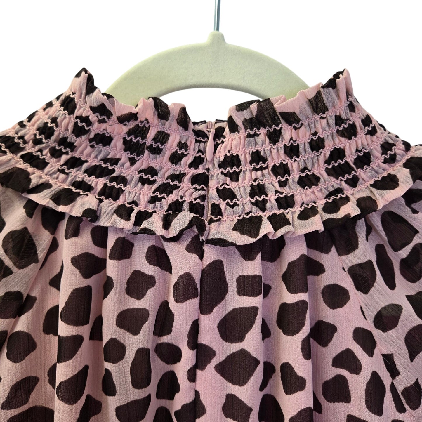 Ann Taylor Leopard Print Smocked Mock Neck Blouse Size XL