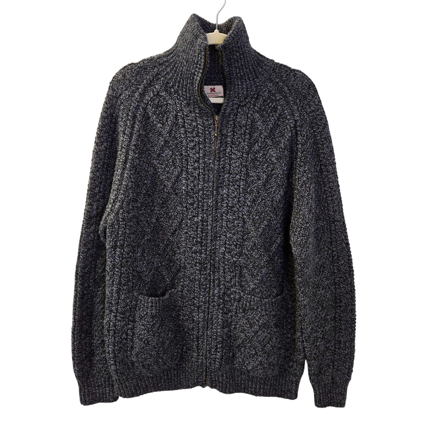 Carraigdonn Hand Knit 100% Merino Wool Full Zip Cable Knit Sweater Size Large