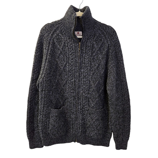 Carraigdonn Hand Knit 100% Merino Wool Full Zip Cable Knit Sweater Size Large