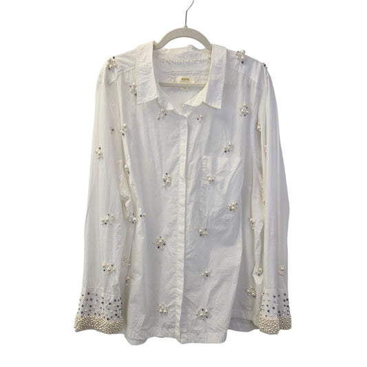 Anthropologie Maeve Pearl Embellished Button Down Shirt *DIY* Size 3X