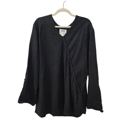 FLAX 100% Linen Faux Wrap Roll Tab Sleeve Tunic Top Size Large