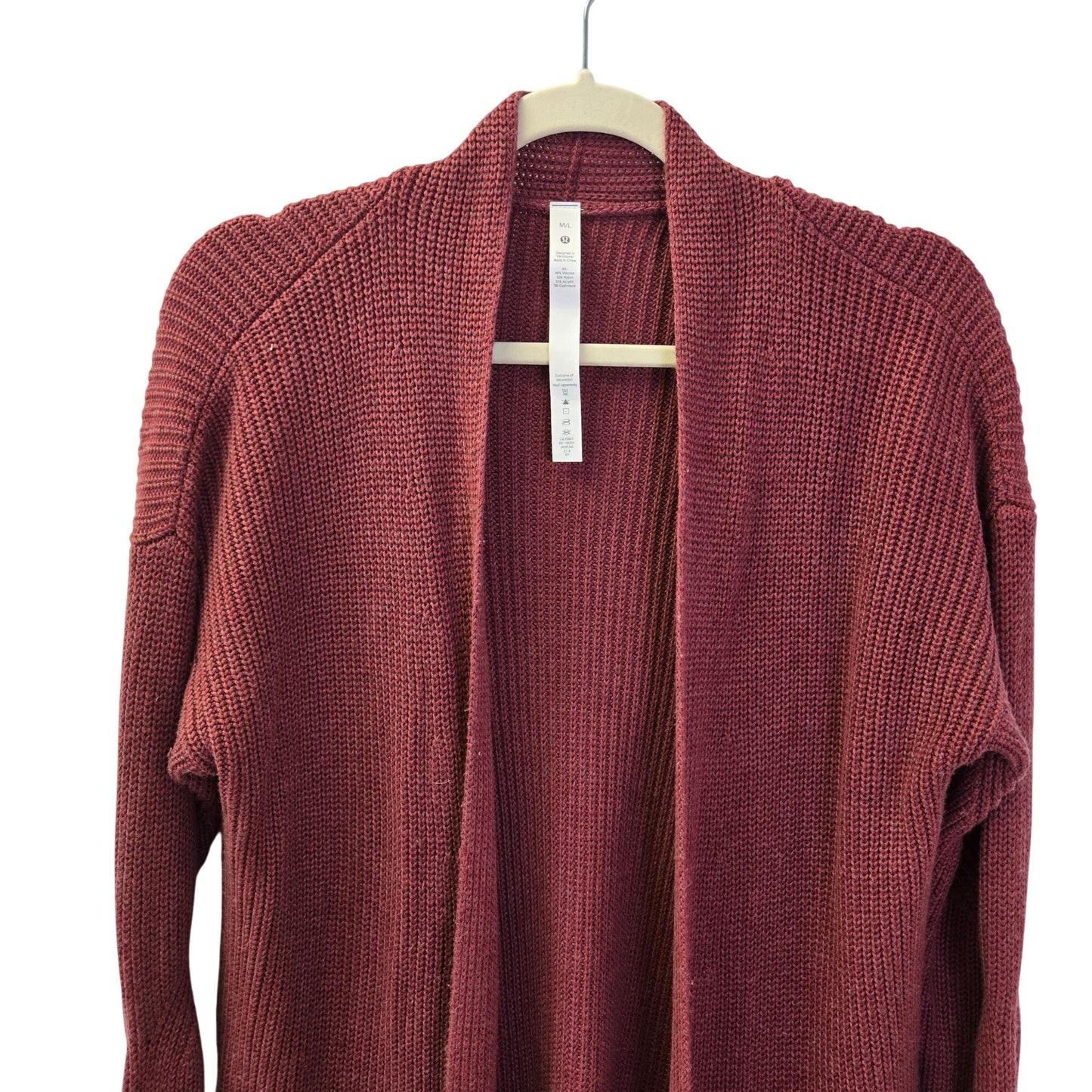 Lululemon Cashlu Cashmere Blend Thin Cable Knit Cardigan Sweater Wrap Size M/L