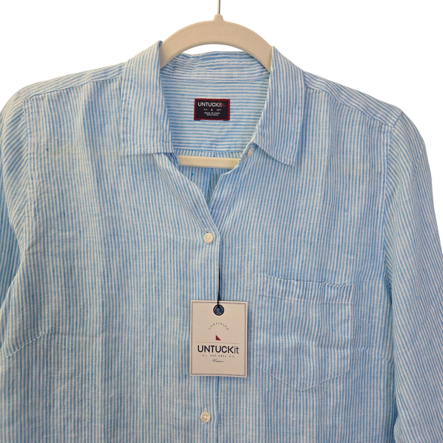 NWT UNTUCKit 100% Linen Sherry Striped Long Sleeve Button Down Shirt Size 4