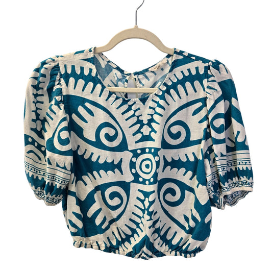 Haute Hippie Linen Blend Aztec Print Crop Top Size Large