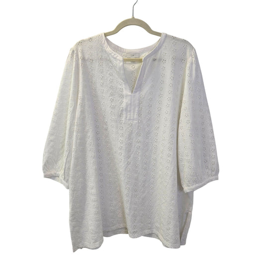 J. Jill Floral Eyelet Boho Popover 3/4 Sleeve Top Size 2X
