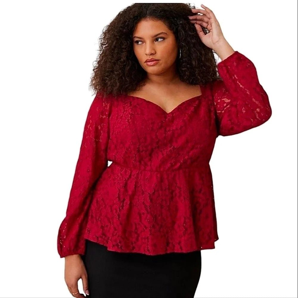 Torrid Peplum Lace Puff Sleeve Top Size Torrid 6/6X