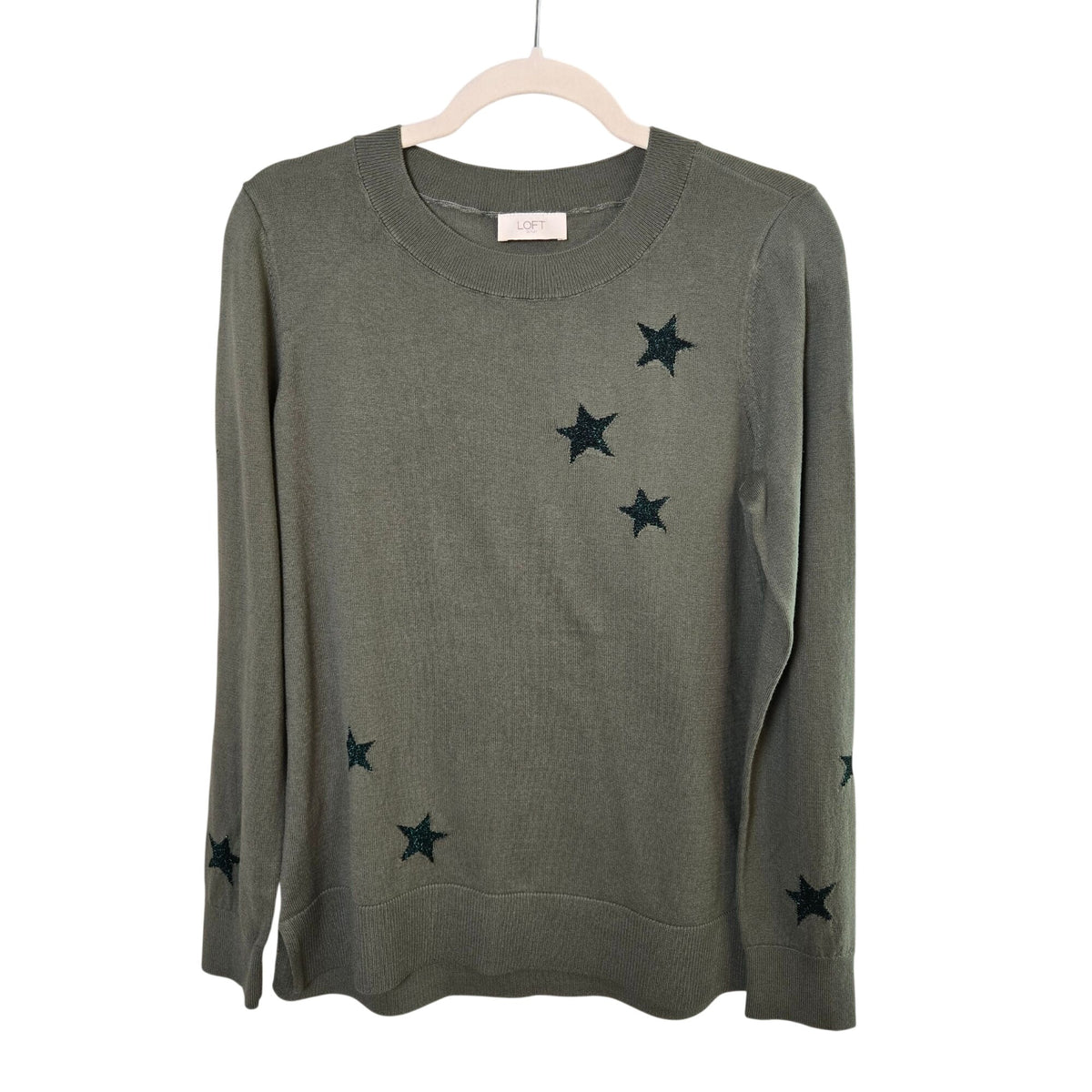 NWOT Loft Outlet 100% Cotton Star Embellished Crewneck Sweater Size Small