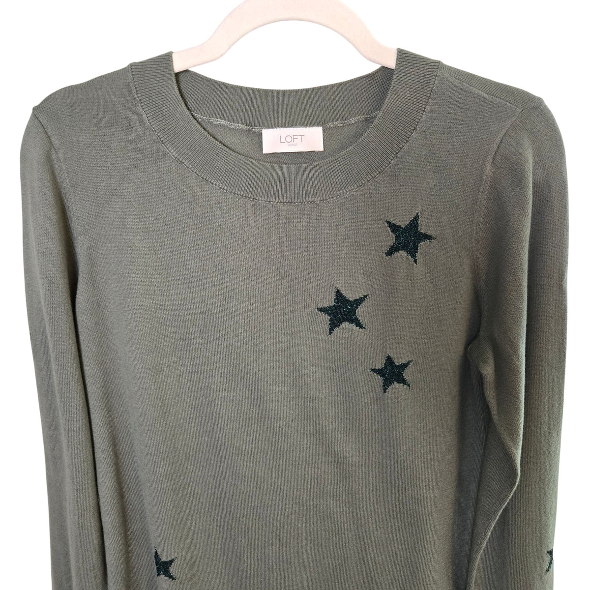 NWOT Loft Outlet 100% Cotton Star Embellished Crewneck Sweater Size Small