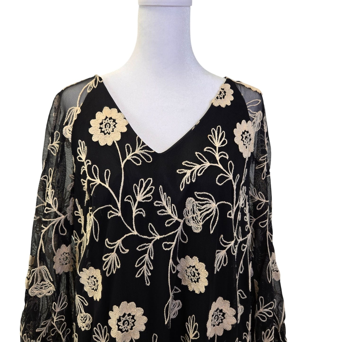 Julian Taylor Floral Embroidered Mesh Overlay Shift Dress Size 14W