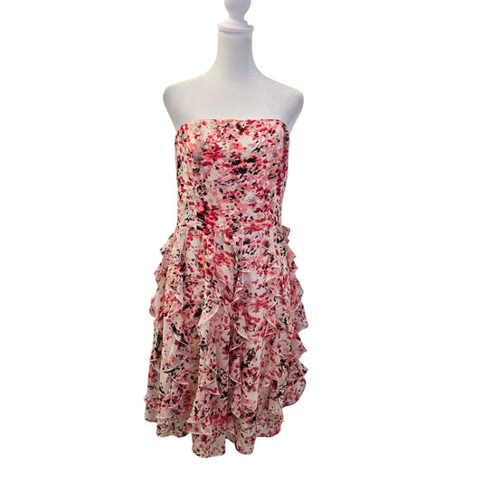 White House Black Market Watercolor Cascading Ruffle Strapless Dress Size 8