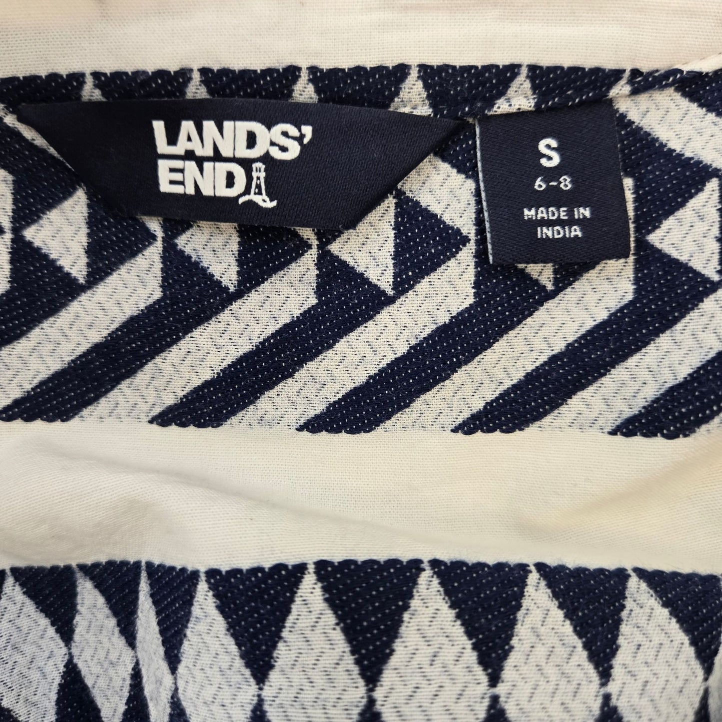 Lands' End Cotton Blend Geometric Print Tiered Bell Sleeve Dress Size Small