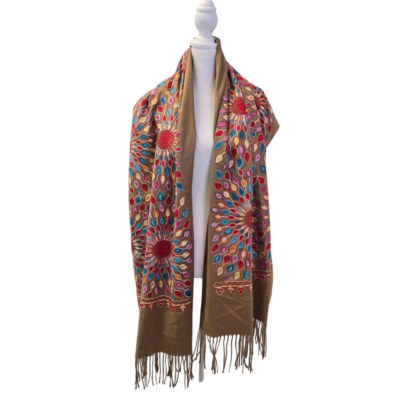 Unbranded Mandala Sunflower Embroidered Print Fringe Trim Shawl Scarf