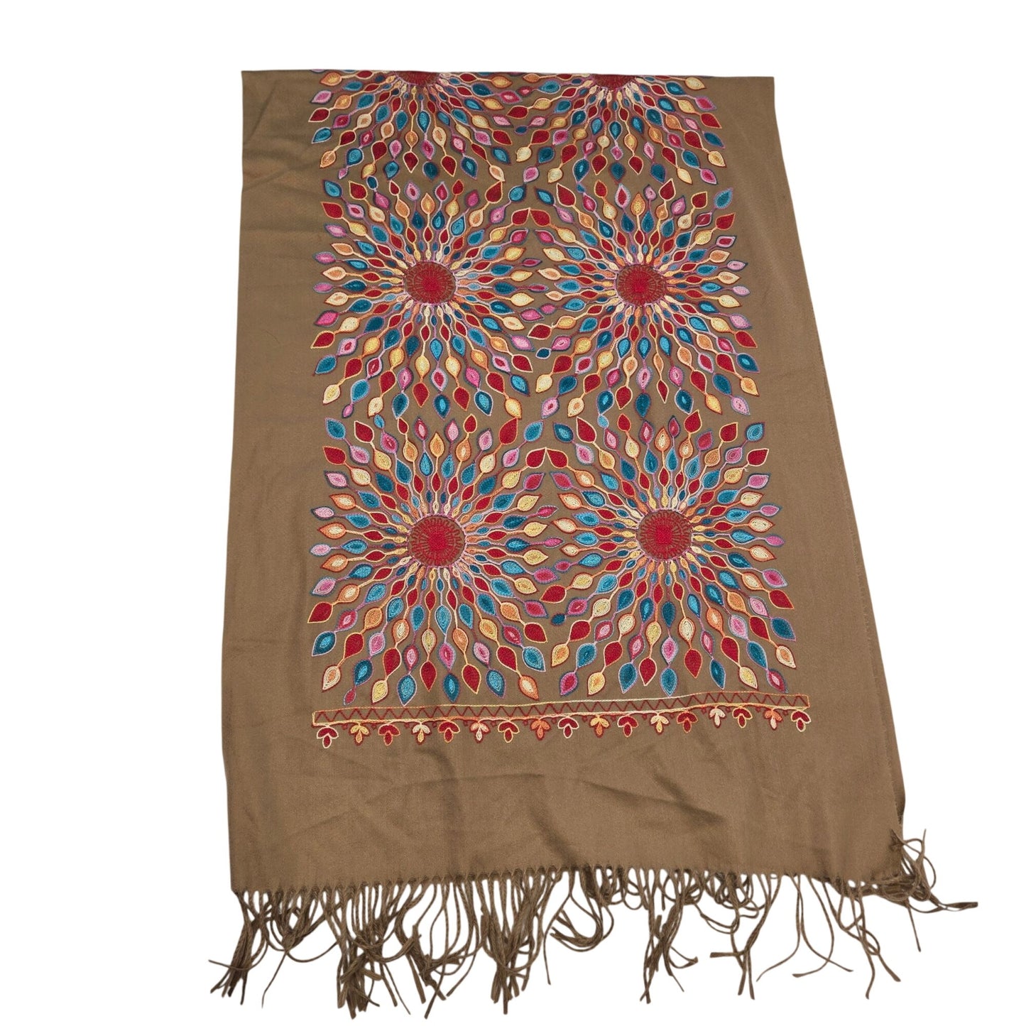 Unbranded Mandala Sunflower Embroidered Print Fringe Trim Shawl Scarf