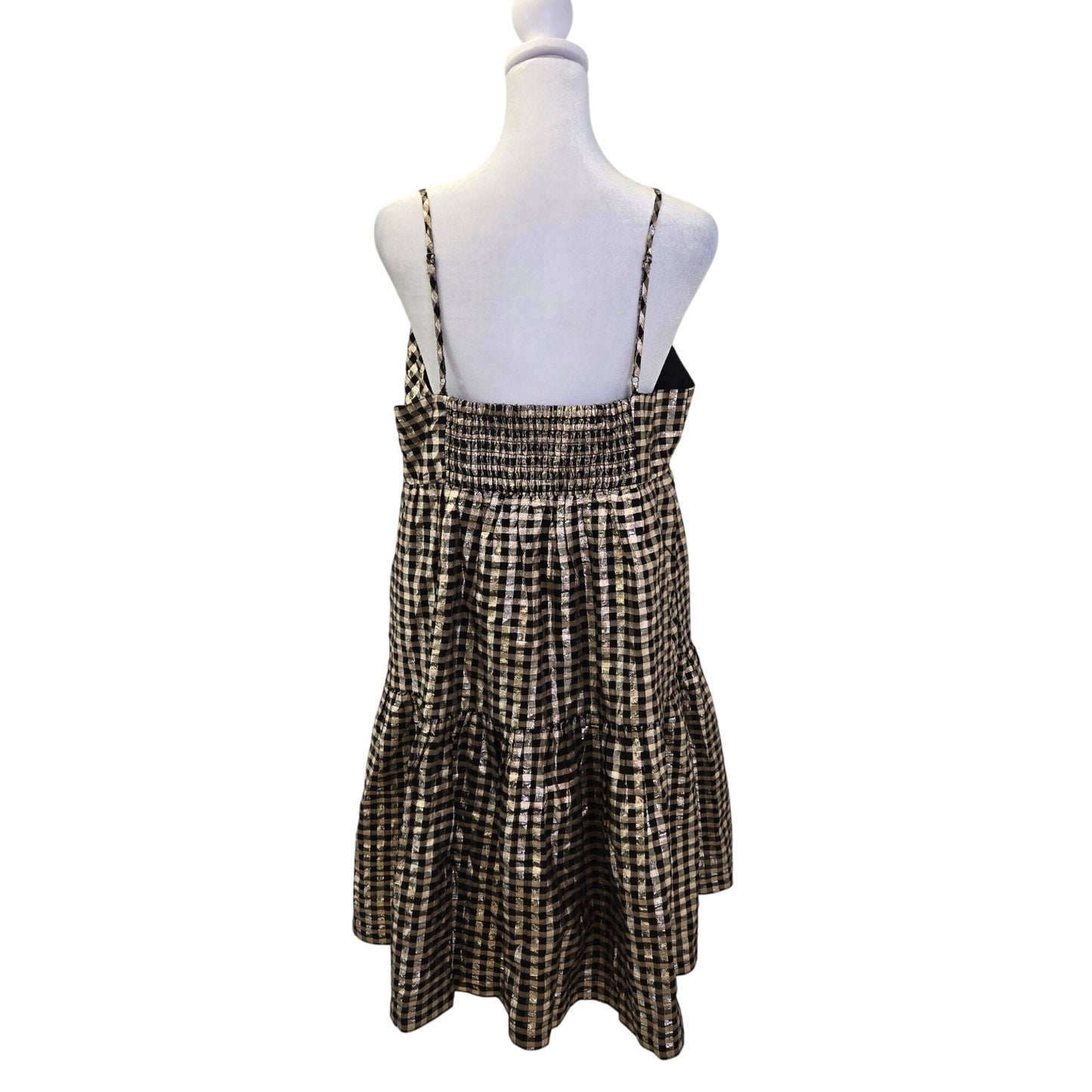 NWOT J. Crew Factory Lurex Gold Metallic Gingham Tired Mini Dress Size 14