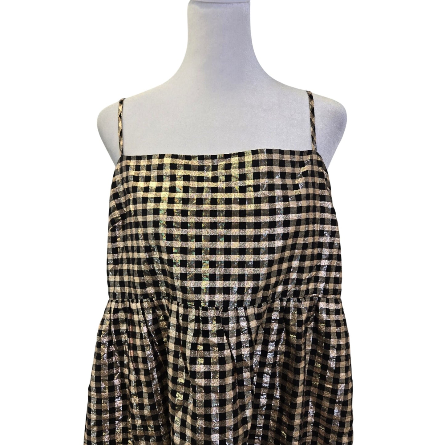 NWOT J. Crew Factory Lurex Gold Metallic Gingham Tired Mini Dress Size 14