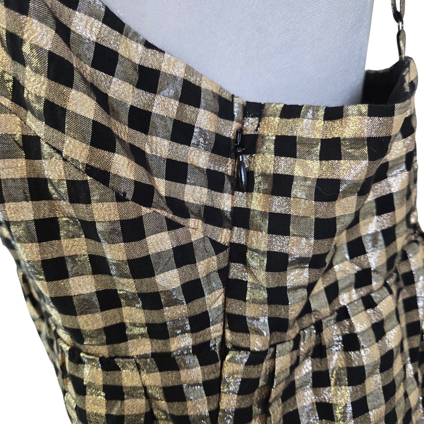 NWOT J. Crew Factory Lurex Gold Metallic Gingham Tired Mini Dress Size 14